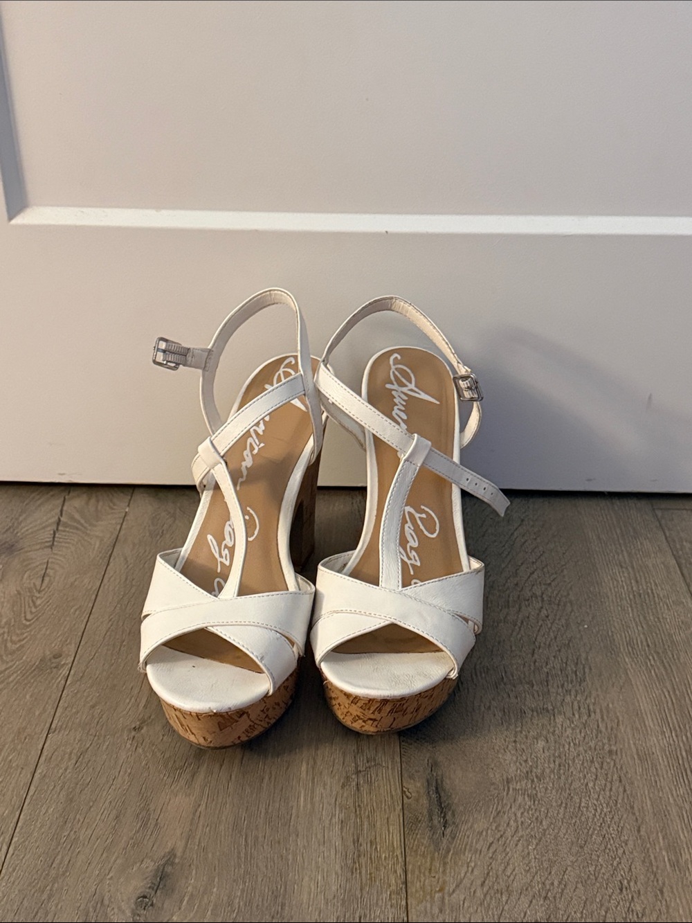 American Rag White Cork Platform Wedge Sandals